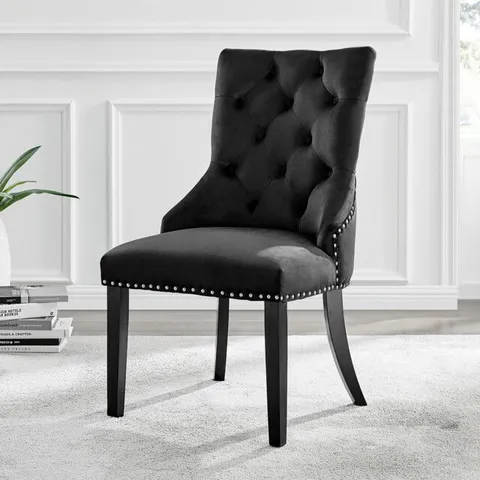 Boxed Belgravia Black Velvet Knockerback Dining Chairs Black Legs