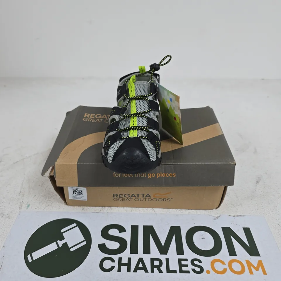 BOXED PAIR OF REGATTA KIDS WETSHORE SHOES IN BLACK/LIME GREEN - UK 1