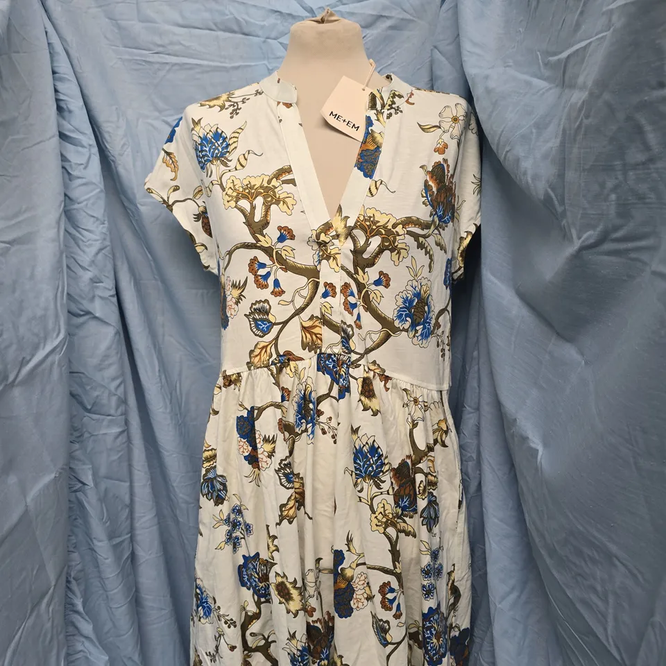 ME+EM JACOBEAN GARDEN PRINT SHORT TIERED SWING DRESS IN LIGHT CREAM/MULTI SIZE UK 12