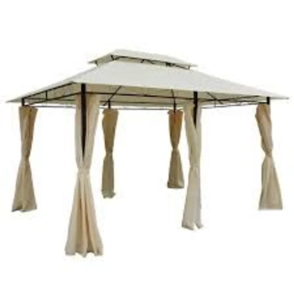 BOXED OUTSUNNY 4M X 3(M) METAL GAZEBO CANOPY PARTY TENT GARDEN PAVILLION PATIO SHELTER PAVILION WITH CURTAINS SIDEWALLS