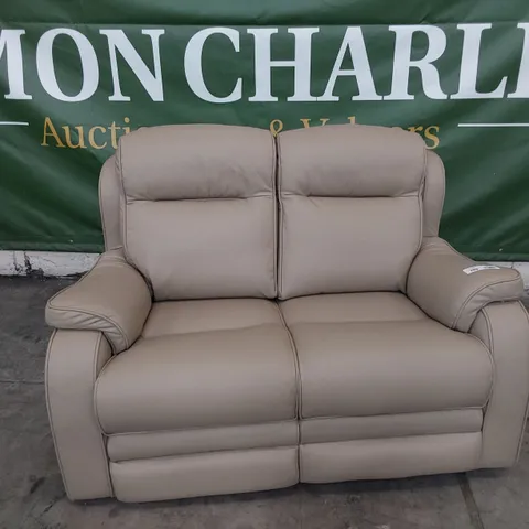 QUALITY BRITISH DESIGNER PARKER KNOLL BOSTON TWO SEATER SOFA LIGHT FAWN LEATHER 