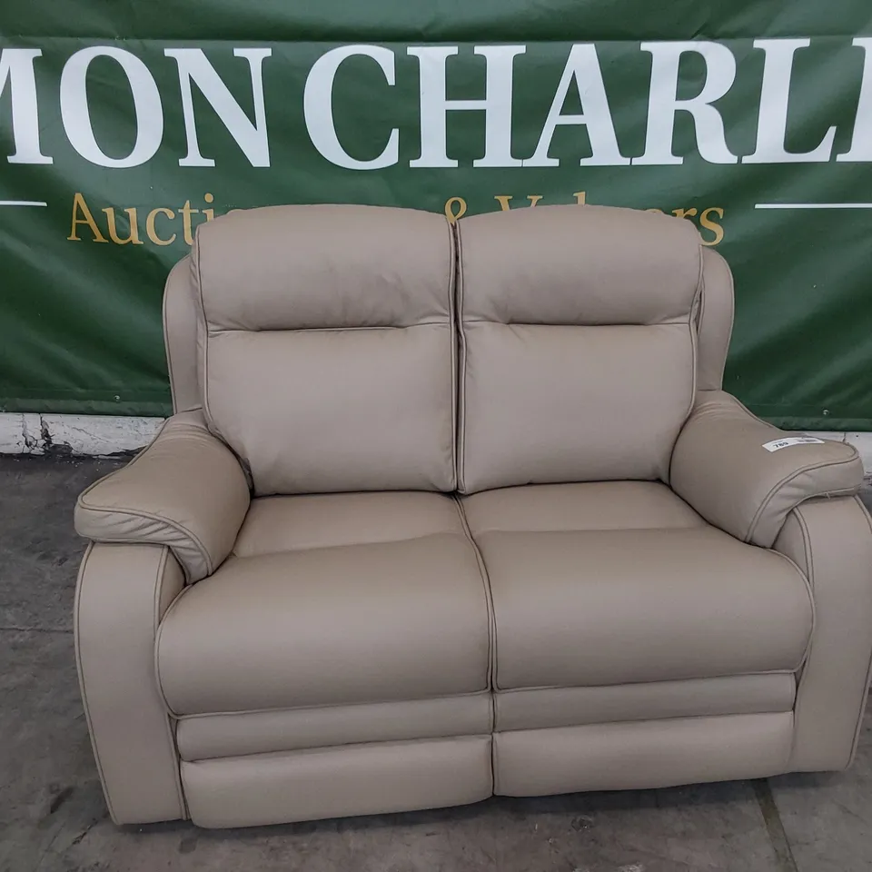 QUALITY BRITISH DESIGNER PARKER KNOLL BOSTON TWO SEATER SOFA LIGHT FAWN LEATHER 