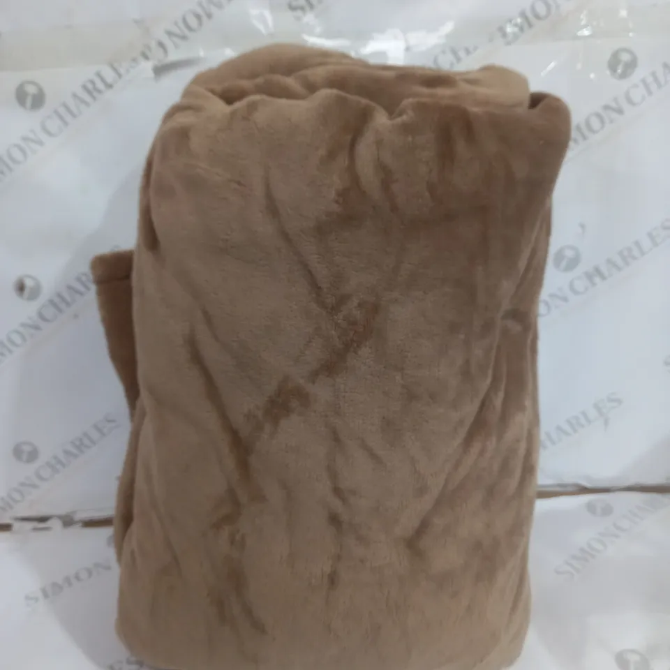 BROWN FLUFFY, WHITE TEDDY FLEECE LINED ELECTRIC BLANKET
