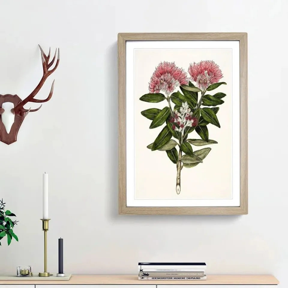 BOXED FRAMED PRINT 'FLOWERS' NATURAL OAK FRAME