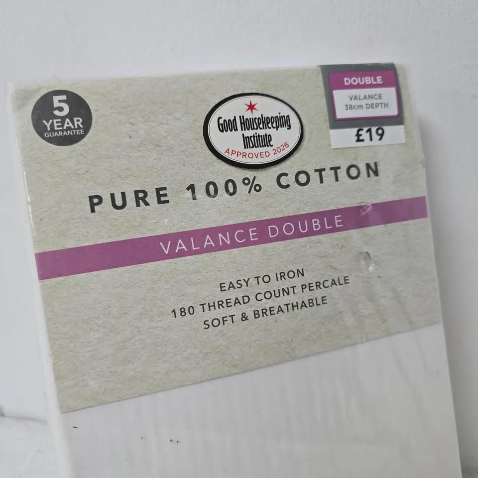 PURE 100% COTTON VALANCE DOUBLE – 38CM DEPTH, WHITE