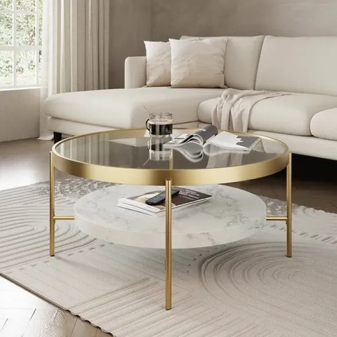 BOXED NOELLE COFFEE TABLE, GOLD EFFECT AND FAUX MARBLE (1 BOX)