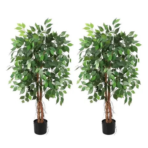 BOXED DEALSGARVEE 1.2M(4 FT) ARTIFICIAL FICUS TREE IN POT, 420 LEAVES FAKE FICUS PLANT FOR INDOOR LIVING ROOM & HOME DECOR, 2 PACK, GREEN (1 BOX)