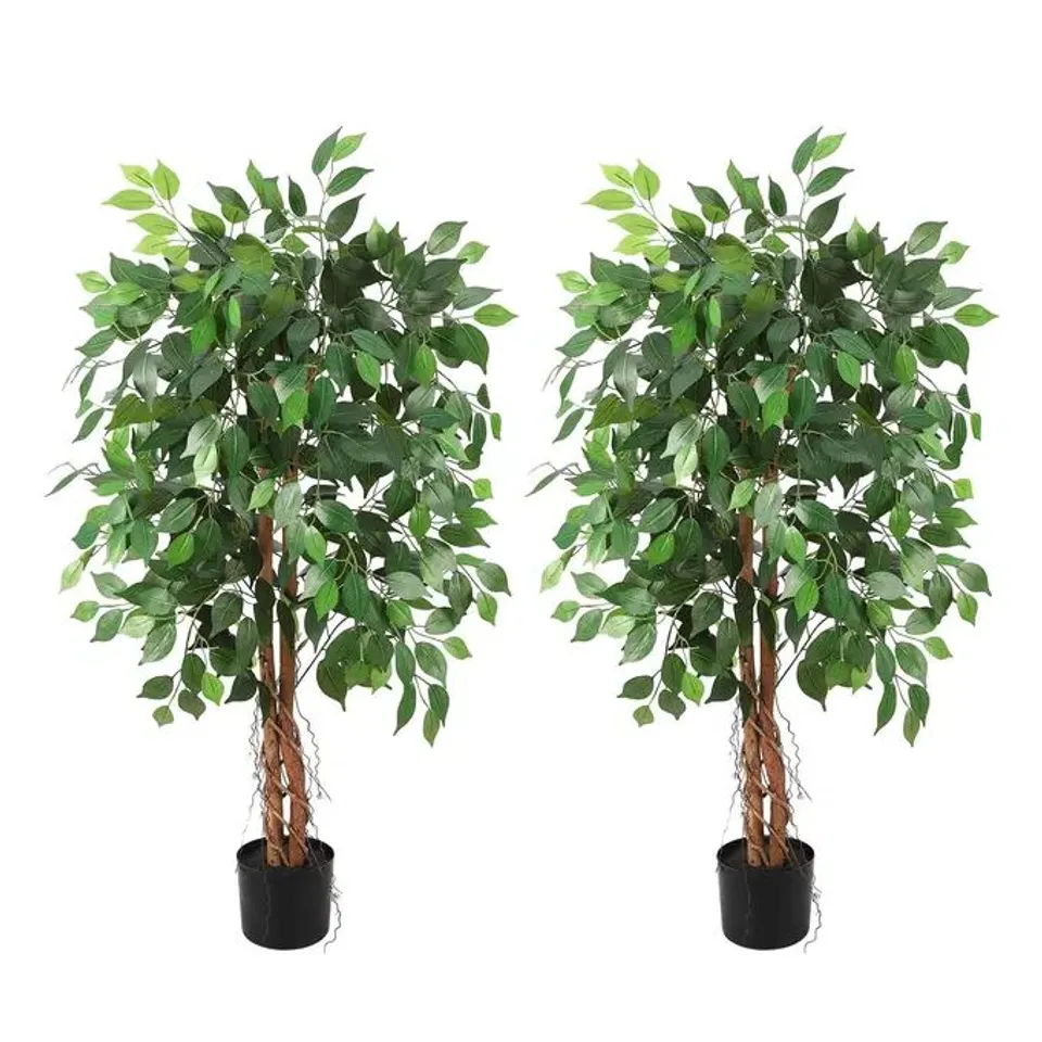 BOXED DEALSGARVEE 1.2M(4 FT) ARTIFICIAL FICUS TREE IN POT, 420 LEAVES FAKE FICUS PLANT FOR INDOOR LIVING ROOM & HOME DECOR, 2 PACK, GREEN  (1 BOX)