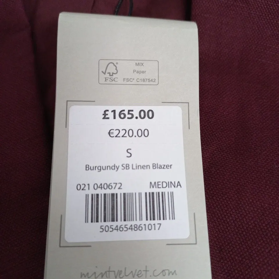 MINT VELVET BURGUNDY LINEN BLAZER, UK SIZE S