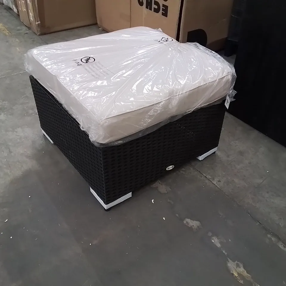OUTSUNNY BLACK PE RATTAN FOOTSTOOL WITH PADDED SEAT