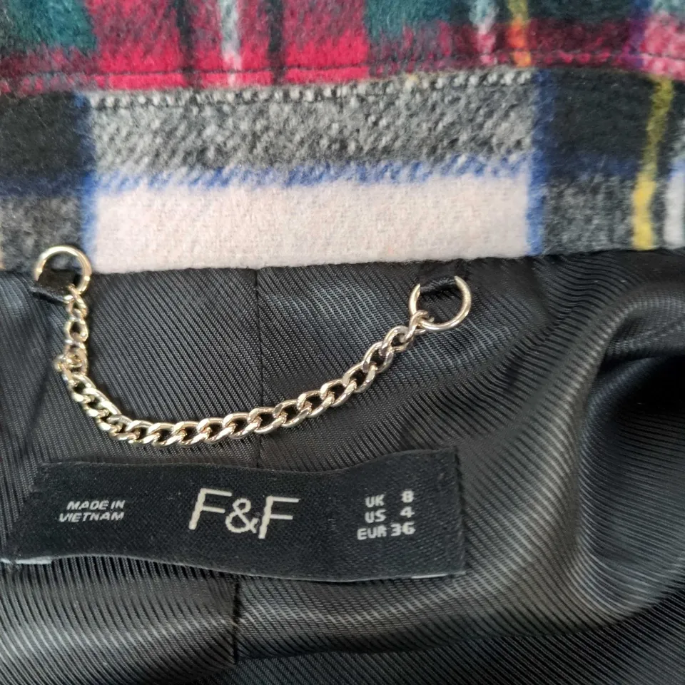 F&F PLAID WOOL-BLEND COAT, UK 8 (EU 36) – MULTICOLOUR