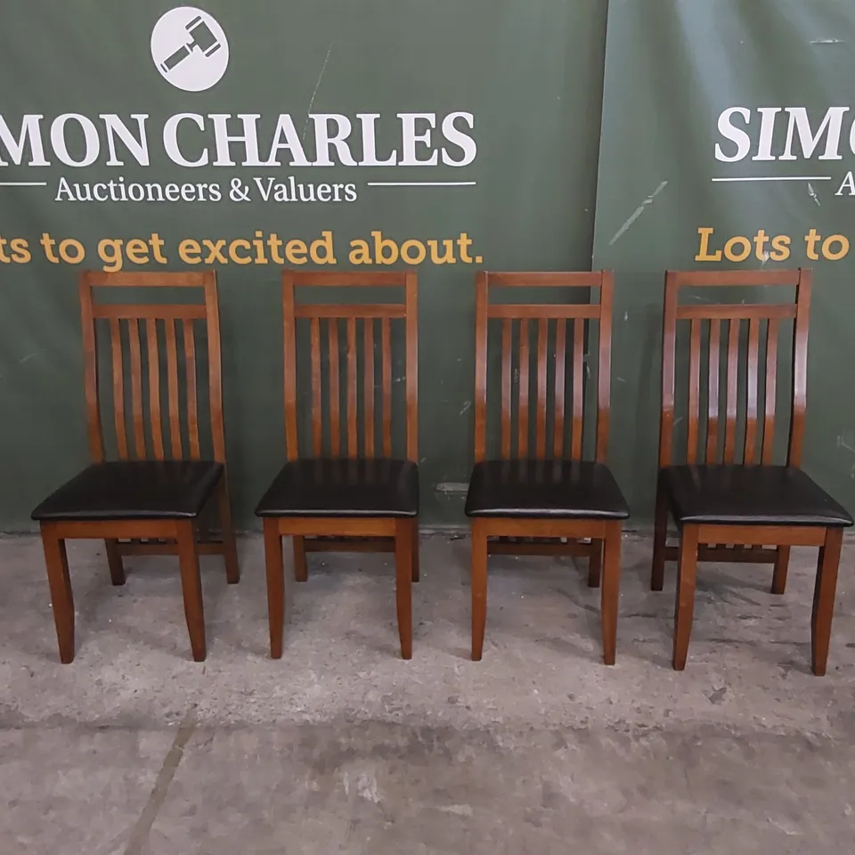 SET OF 4 JAVA DARK WOOD DINING CHAIRS WITH BROWN SEAT PADS 