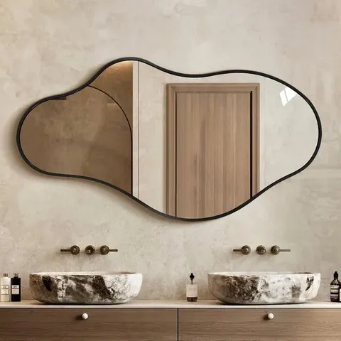 BOXED IRREGULAR WALL MIRROR DECORATIVE 36"X 20" BLACK BATHROOM MIRROR