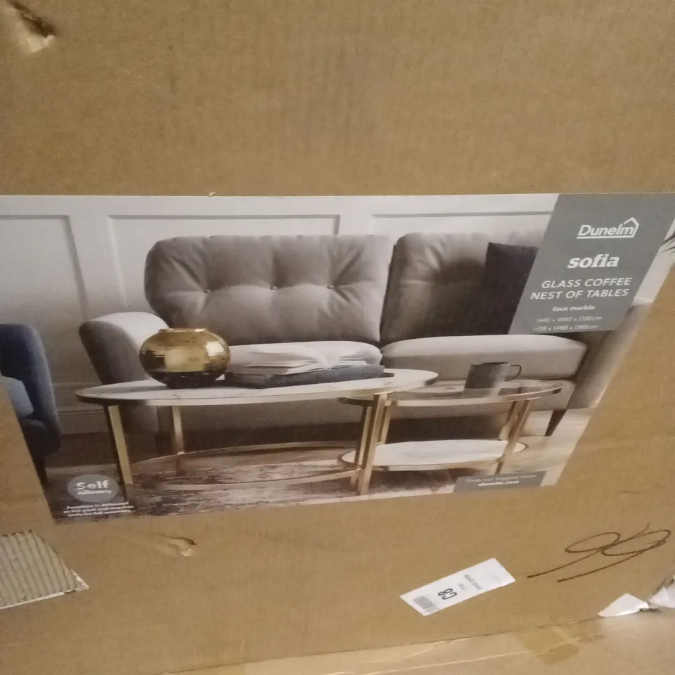 BOXED SOFIA GLASS COFFEE NEST OF TABLES (1 BOX)