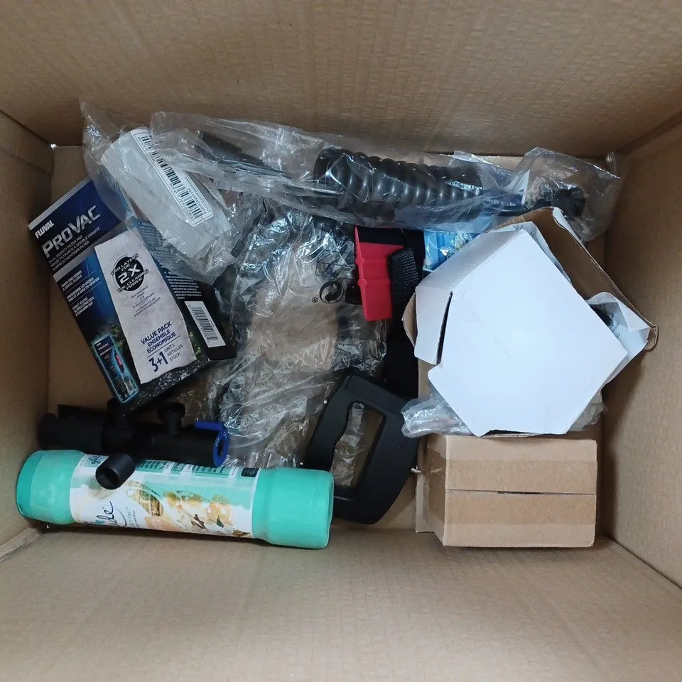 BOX OF APPROXIMATELY 15 ASSORTED HOUSEHOLD ITEMS TO INCLUDE SNUGGLE OF DELIGHT CARPET FRESHENER, GODS OF GRIP ADJUSTABLE HAND GRIPPER, BLUKAR CAMPING LANTERN, ETC