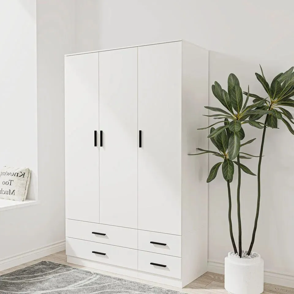 BOXED 3 DOOR 4 DRAWER WARDROBE STORAGE SHELF HANGING WARDROBE 