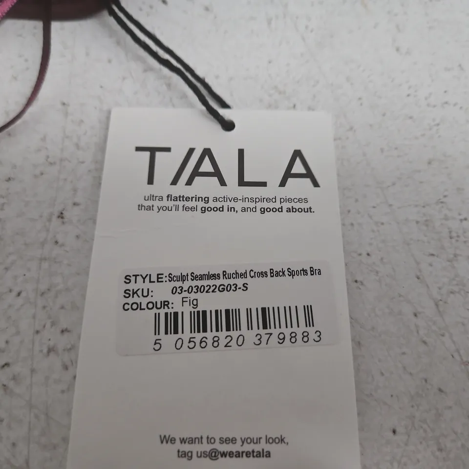 TALA SCULPT SEAMLESS RUCHED CROSS-BACK SPORTS BRA – FIG – SIZE S