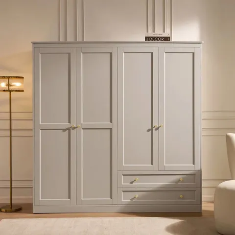 BOXED DUSK RUBY 4 DOOR WARDROBE WITH DRAWERS - TAUPE (3 BOXES)