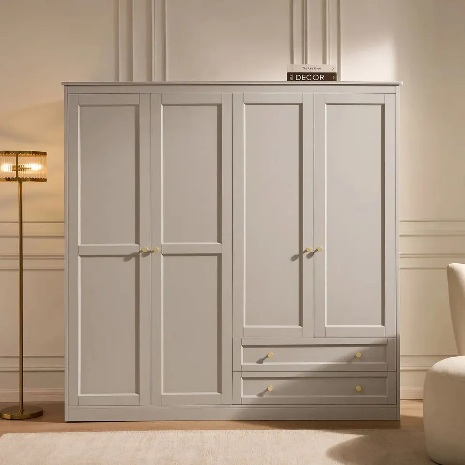 BOXED DUSK RUBY 4 DOOR WARDROBE WITH DRAWERS - TAUPE (3 BOXES)