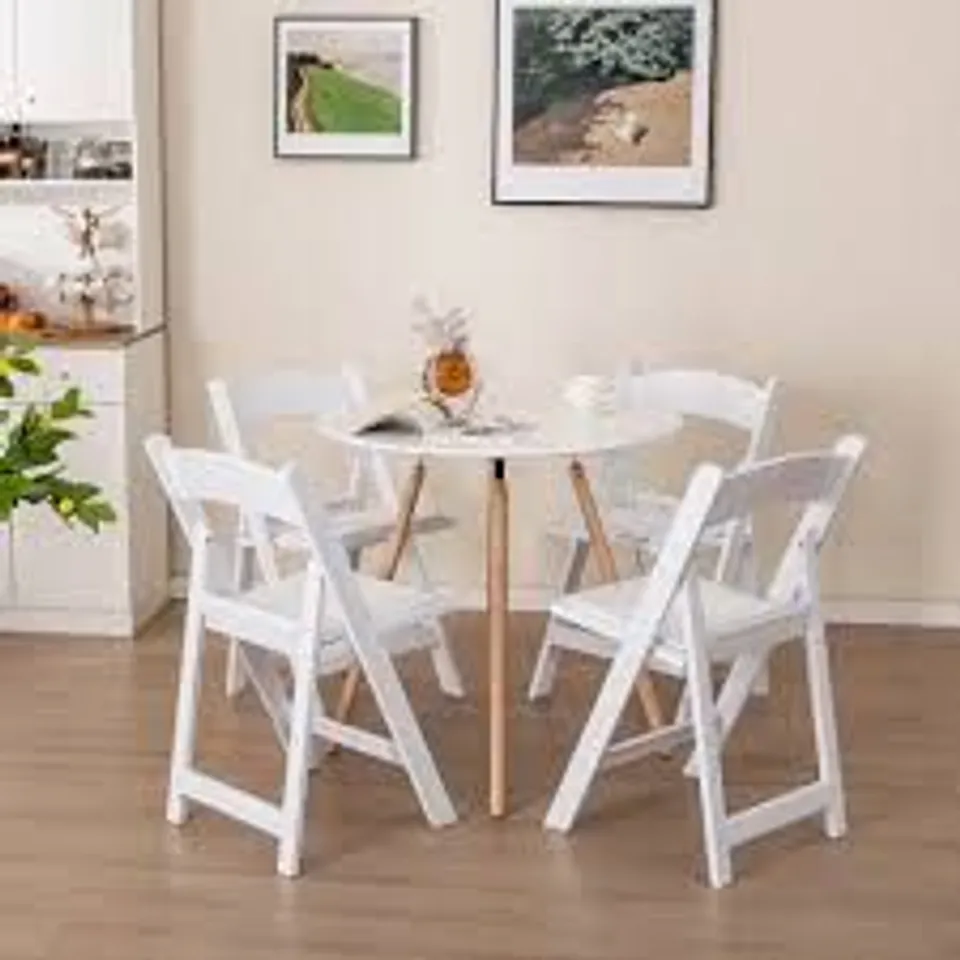 BOXED COSTWAY SET OF 4 WHITE ALL-WEATHER FOLDING DINING CHAIRS WITH PADDED SEATS