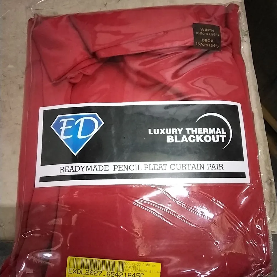 BAGGED EILIANA PENCIL PLEATED BLACKOUT THERMAL CURTAINS COLOUR: RED