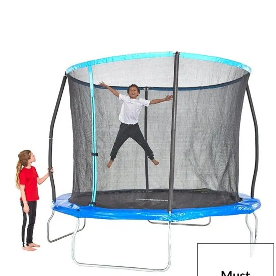 BOXED SPORTS POWER 8FT QUAD LOK GALVANISED TRAMPOLINE WITH EASI-STORE SAFETY ENCLOUSER