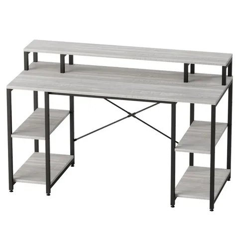 BOXED KINSLEE 55INCH COMPUTER DESK, OFFICE WORK DESK WITH MONITOR STAND - WHITE (1 BOX)