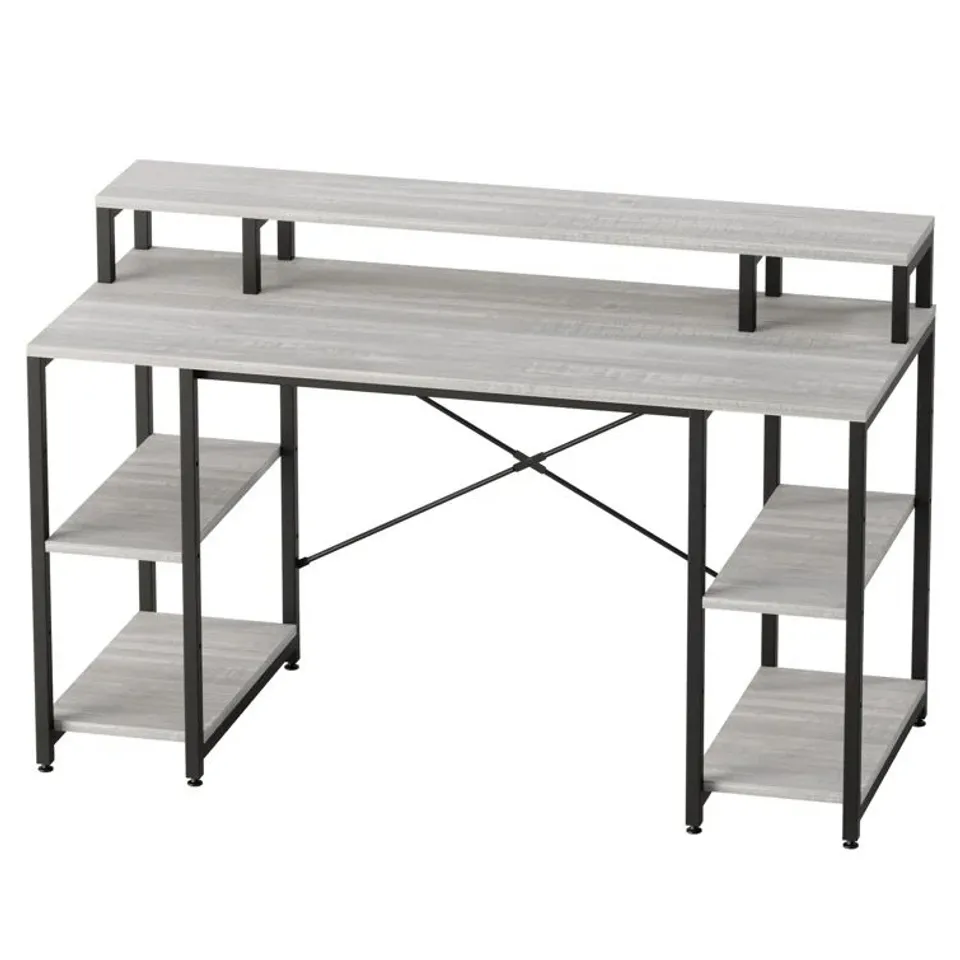 BOXED KINSLEE 55INCH COMPUTER DESK, OFFICE WORK DESK WITH MONITOR STAND - WHITE (1 BOX)