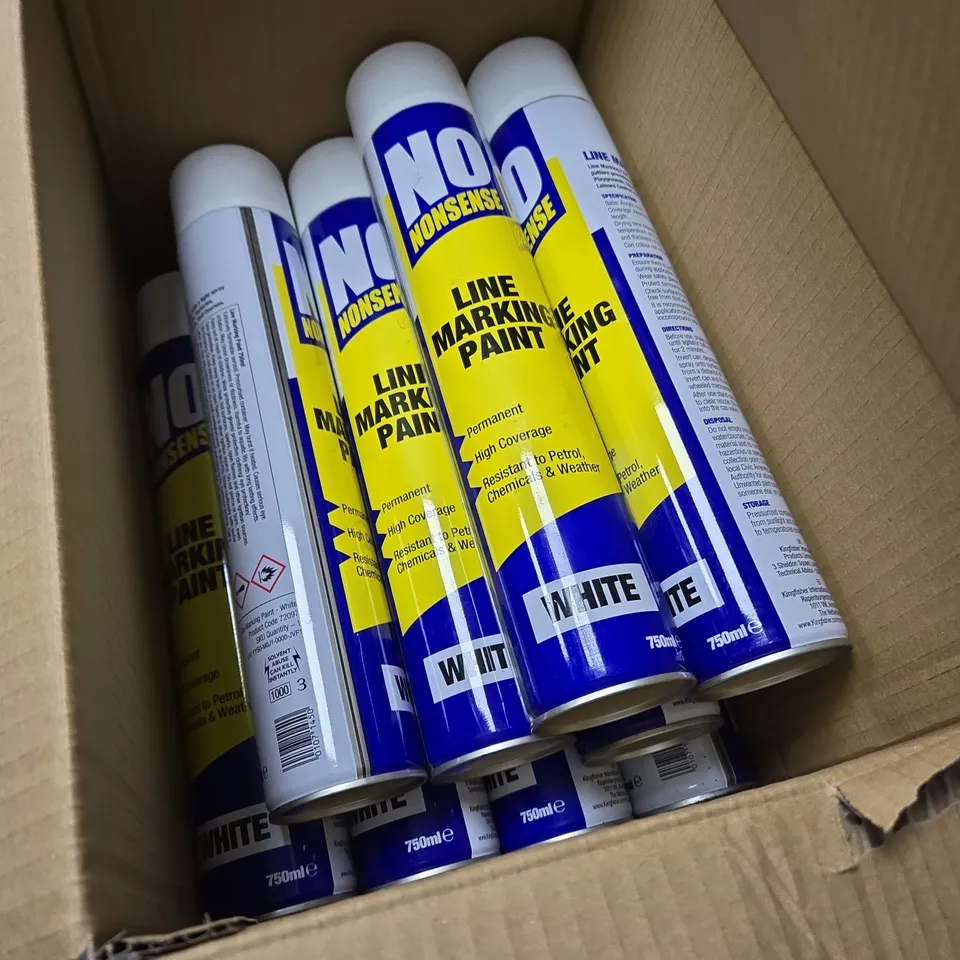 BOX OF APPROXIMATELY 10 X NO NONSENSE LINE MARKING PAINT WHITE 750ML AEROSOL