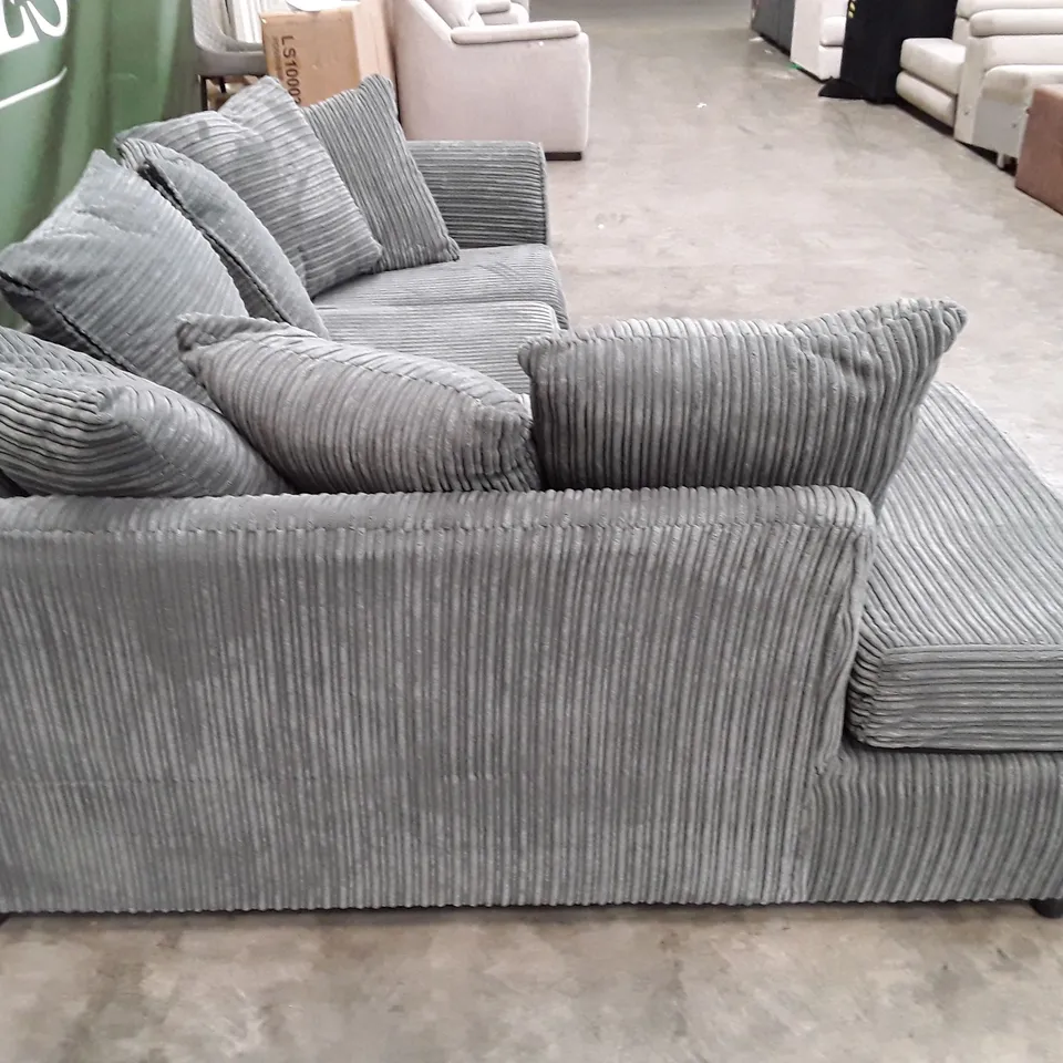 DESIGNER DUVERNAY GREY CORDED FABRIC CORNER SOFA - GREY JUMBO CORD FABRIC  