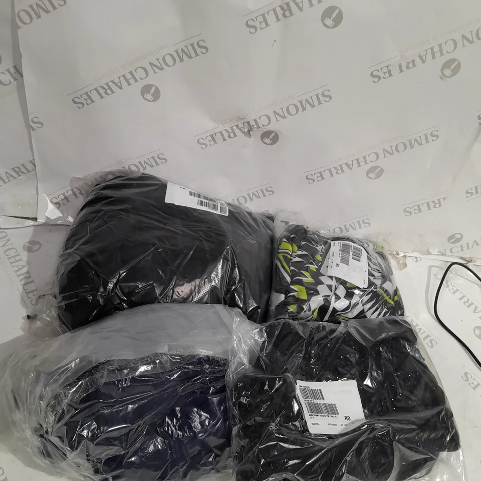 LARGE BOX OF ASSORTED CLOTHING ITEMS ALL IN DIFFRENT COLOURS AND SIZES 