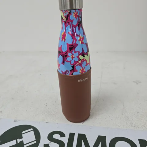 REFORMED FLORAL WATER BOTTLE WITH BROWN FAUX-LEATHER SLEEVE