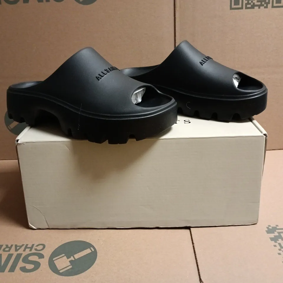 BOXED PAIR OF ALL SAINTS ECLIPSE SLIDER IN BLACK SIZE UK 6