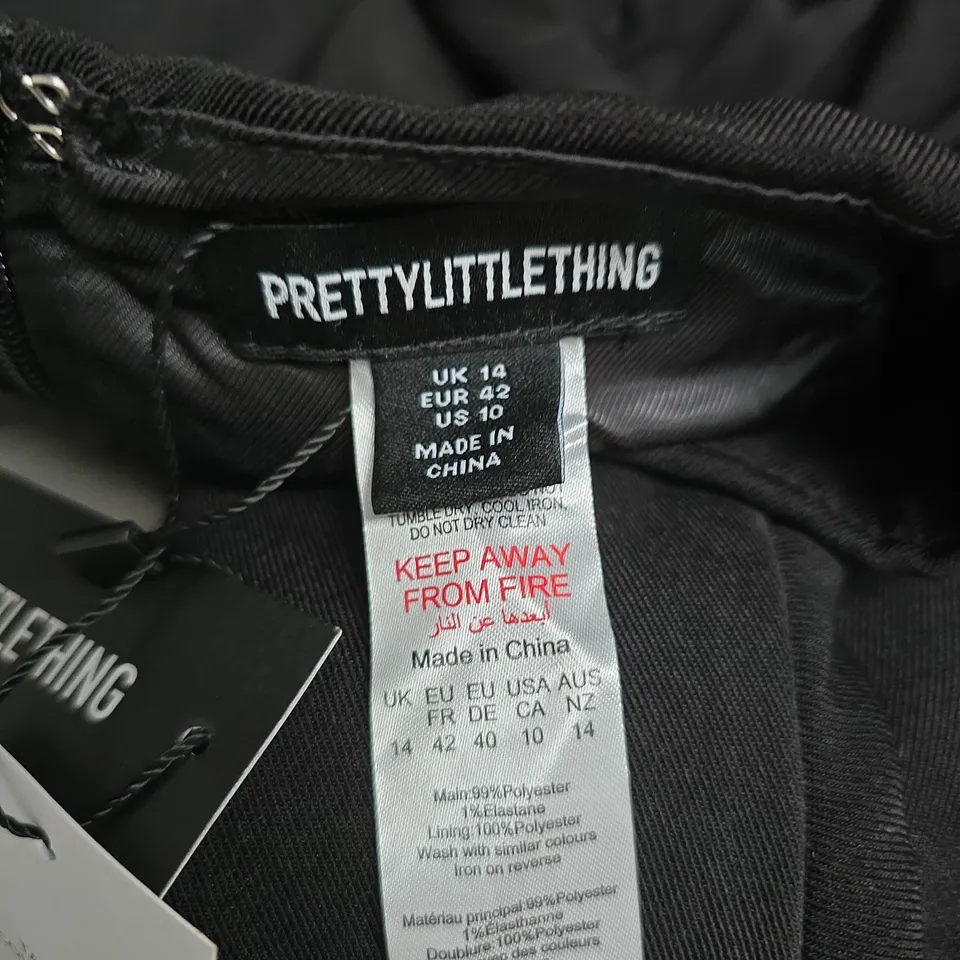 PRETTYLITTLETHING BLACK ZIP-FRONT JACKET, UK 14 – WOMEN'S CLOTHING