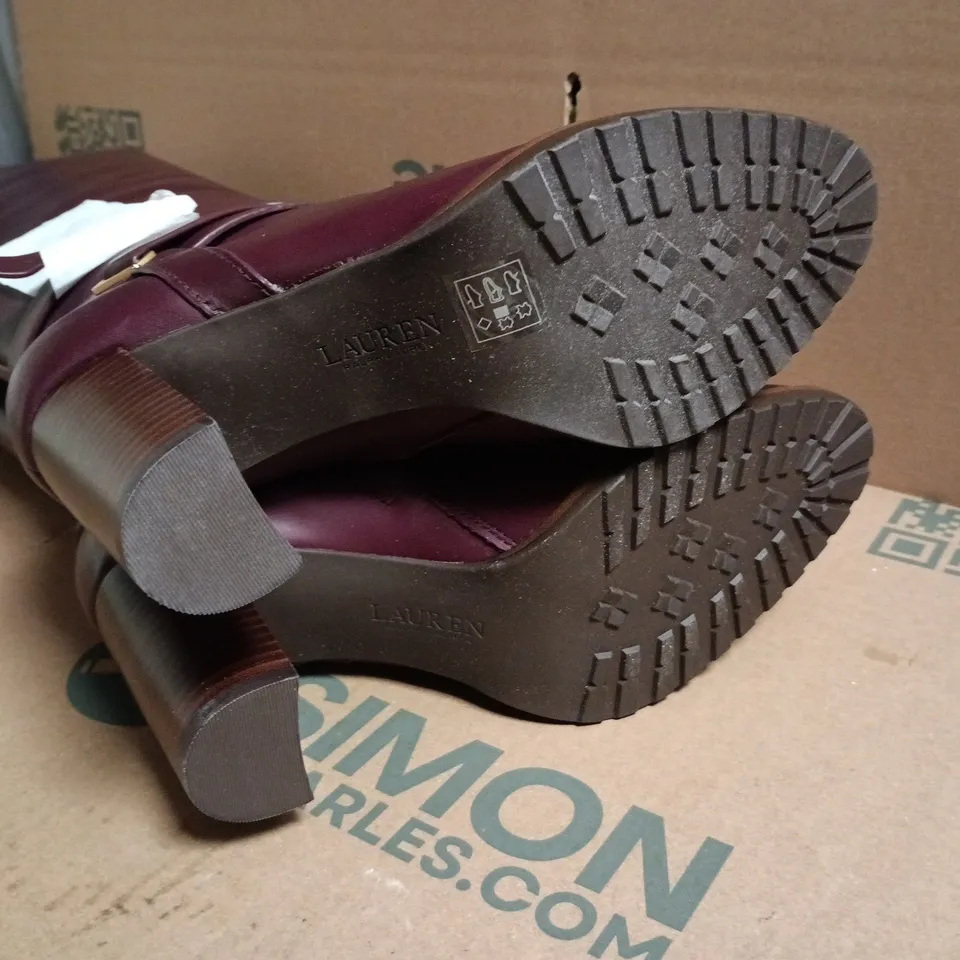 RALPH LAUREN BURGUNDY LEATHER KNEE-HIGH BOOTS, WOMEN'S - (UK 3.5)