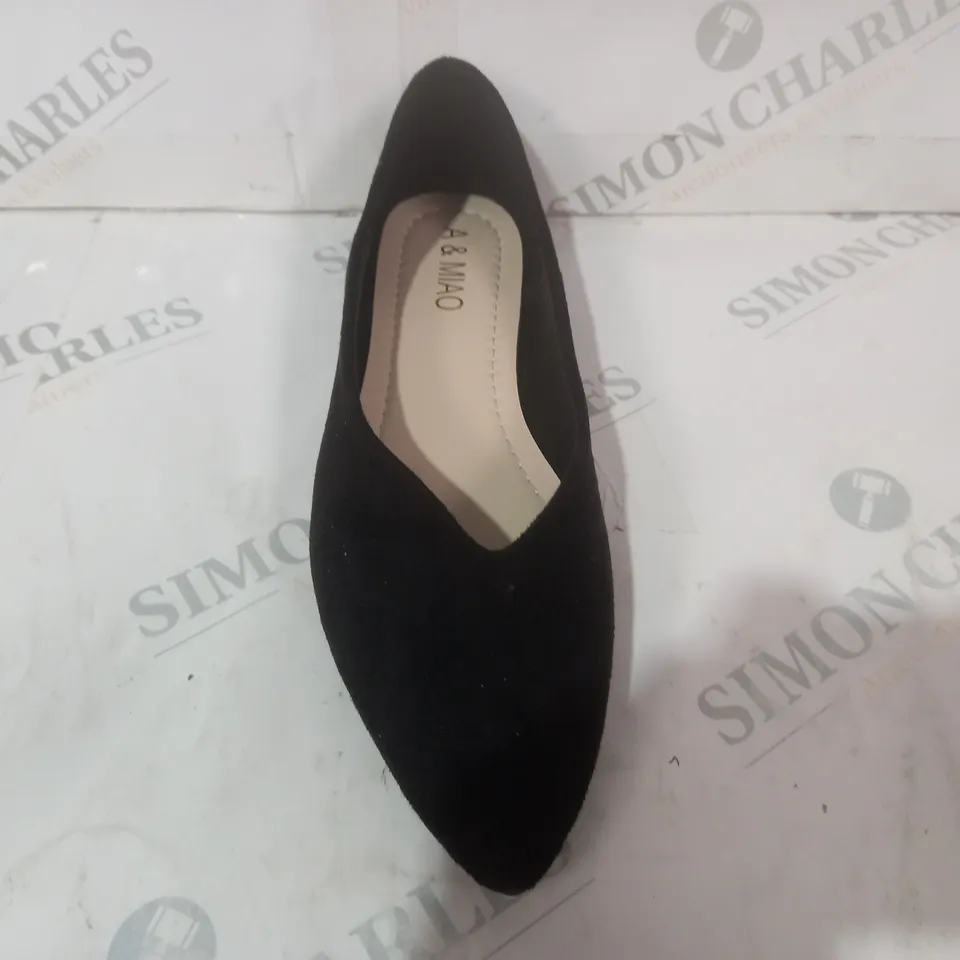 BOXED PAIR OF A & MIAO SLIP-ON SHOES IN BLACK EU SIZE 42