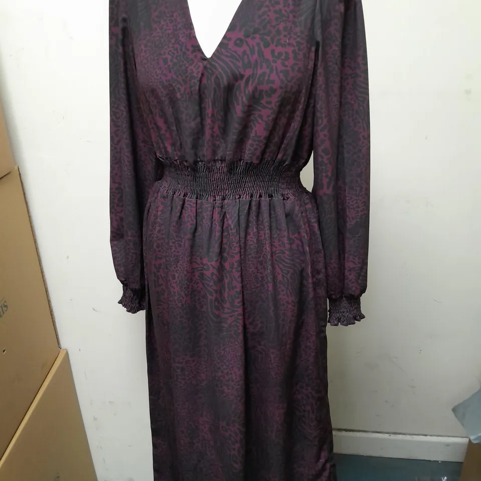 DOROTHY PERKINS BERRY LEOPARD SHIRRED WAIST MIDI DRESS - 12