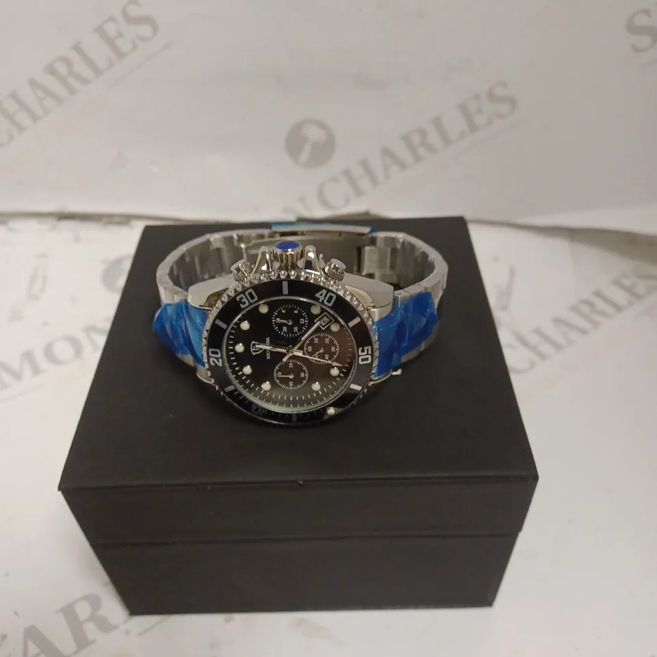 MENS RUCKSTUHL CHRONOGRAPH 8829 WATCH – BLACK DIAL - STAINLESS STEEL STRAP – 3ATM WATER RESISTANT – DATE FUNCTION