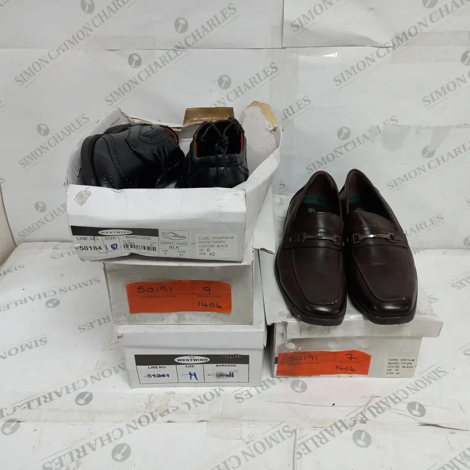 5 PAIRS OF DRESS SHOES IN VARIOUS STYLES AND SIZES TO INCLUDE SIZES 6, 7, 9