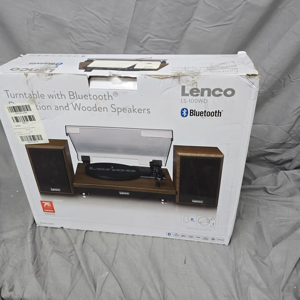 LENCO LS-100WD TURNTABLE WITH BLUETOOTH & WOODEN SPEAKERS – BOXED