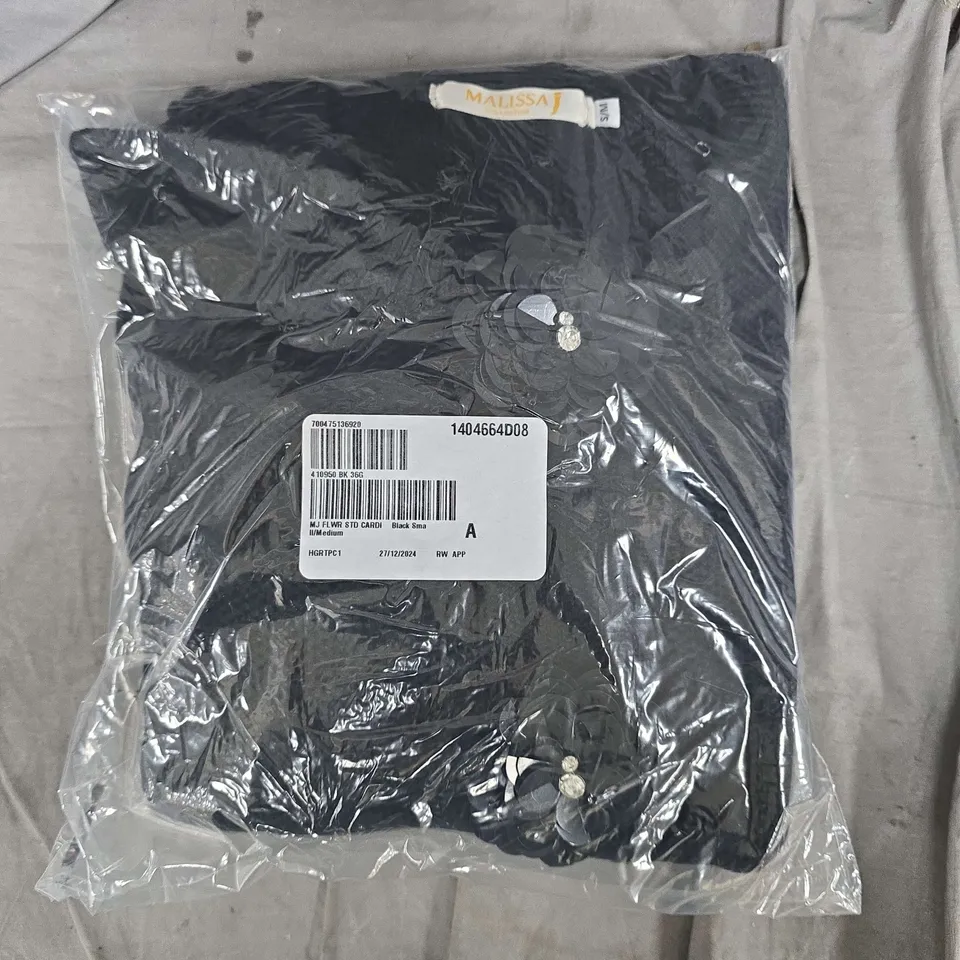 BAGGED MELISSA J FLOWER STUDDED CARDI IN BLACK - SMALL/MEDIUM