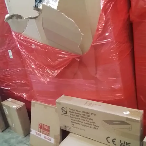 PALLET OF ASSORTED HOUSEHOLD GOODS AND PRODUCTS TO INCLUDE;PICTURE FRAME,RECORD PLAYER,AEROBIC STEP