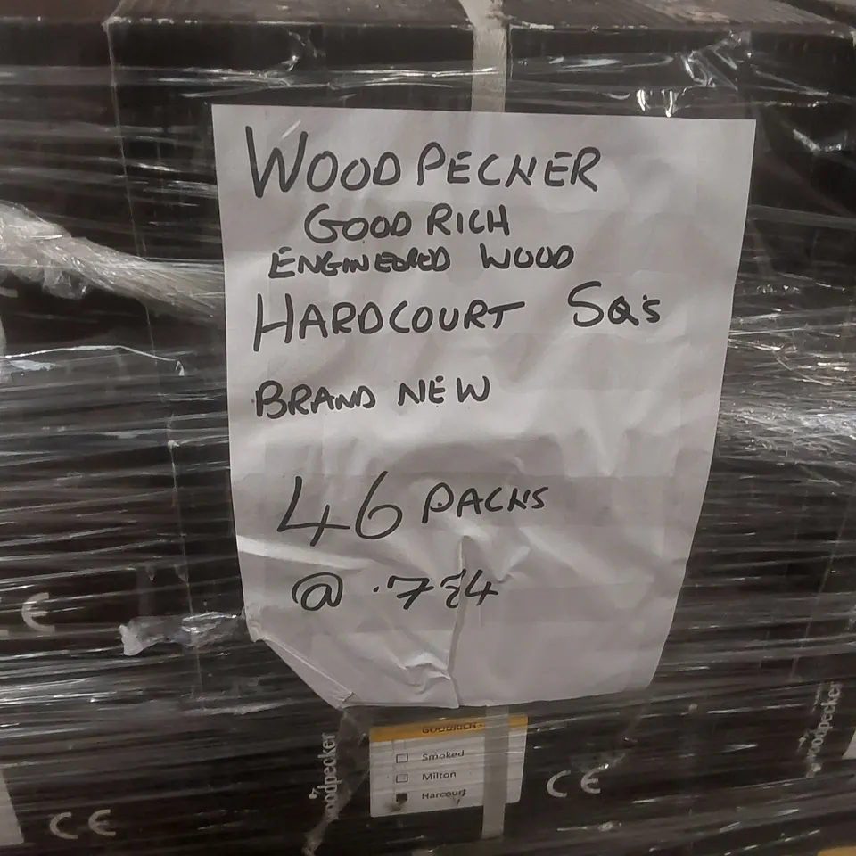PALLET CONTAINING APPROXIMATELY 46x BRAND NEW PACKS WOOD PECHER GOOD RICH ENGINEDED WOOD HARDCOURT