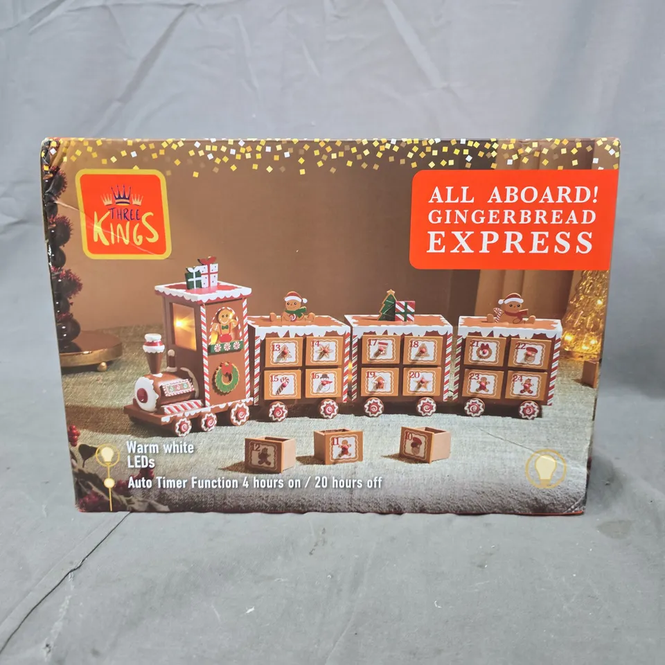 BOXED THREE KINGS GINGERBREAD TRAIN LIGHT UP ADVENT CALENDAR RRP £29.99