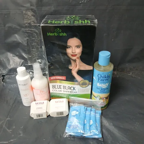 APPROXIMATEY 20 ASSORTED HEALTH AND BEAUTY PRODUCTS TO INCLUDE HERB SHH HAIR COLOUR, WILD DEODORANT REFILLS AND CHILD'S FARM BODY WASH