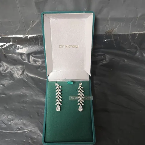 JON RICHARD RHODIUM PLATED CUBIC ZIRCONIA LEAF EARRINGS - GIFT BOXED