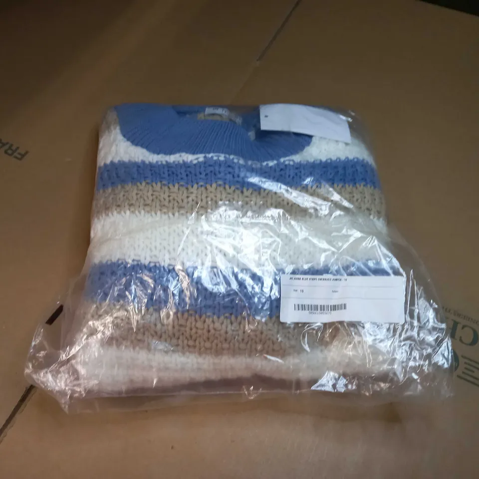 PACKAGED INTHESTYLE BLUE STRIPE OVERSIZED JUMPER - SIZE 10