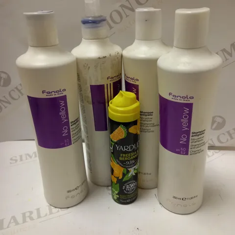 LOT OF 5 ITEMS INCLUDING 3 X FANOLA NO YELLOW SHAMPOO 350ML, 1 X FANOLA NO YELLOW MASK 350ML, 1 X YARDLEY FREESIA & BERGAMOT 75ML