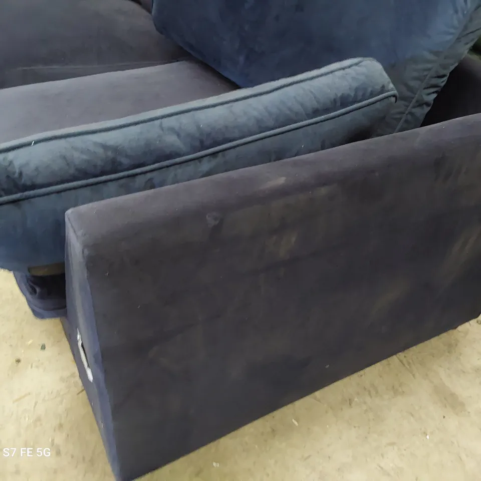 TWO IDRIS CORNER SECTIONS PLUSH NAVY BLUE FABRIC 