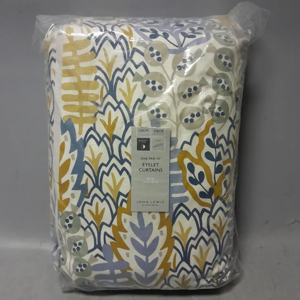 JOHN LEWIS EYELET CURTAINS ALVA LAKE BLUE - W228CM X D228CM 